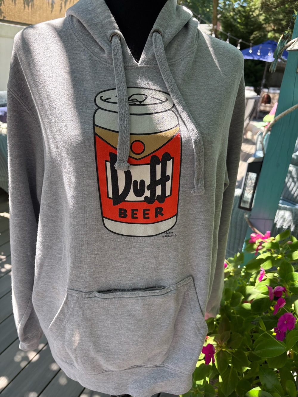 Duff Beer Graphic Hoodie Sweatshirt - with beer Cousy Gray Universal Studios